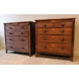 A near pair of George IV oak chest of drawers, each with arrangement of two short and three long