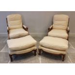 A pair of Empire style stained beechwood bergere armchairs, late 20th century, each with bespoke