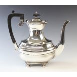 A silver coffee pot, Walker & Hall, Sheffield 1915, of rounded rectangular form, with gadrooned