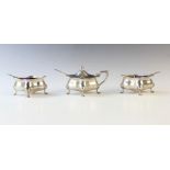 A George V three-piece silver cruet set by Cooper Brothers & Sons Ltd, Sheffield 1919-21, each of