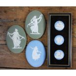 Two Wedgwood green jasper oval plaques, 19th century, each depicting a diaphanously classical maiden