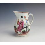 A Worcester sparrow beak cream jug, circa 1775, decorated in polychrome enamels with figures on a