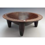 A South Pacific Polynesian Fiji Fijian wooden kava bowl with mother of pearl inlay, the conical bowl