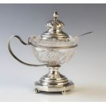 A 19th century Dutch cut glass silver mounted mustard pot, of circular form with hobnail cut body,