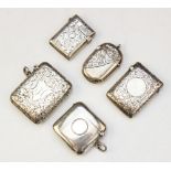 A selection of five early 20th century silver vesta cases, dated between 1900 - 1913, all with assay