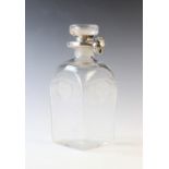 A George V glass and silver locking decanter by Asprey & Co Ltd, Birmingham 1932, of square form