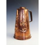 An Art Nouveau copper water jug by Joseph Sankey & Son, late 19th or early 20th century, of tapering