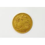 A Victorian gold half sovereign, dated 1899, weight 3.9gms
