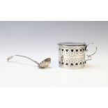 A Victorian silver drum mustard, Nathan and Hayes Birmingham 1890, of typical pierced form with