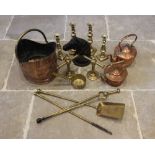 A collection of brass and copper items, 19th century and later, comprising; a Victorian brass