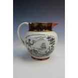 ANTI SLAVERY INTEREST: A pearlware lustre jug, circa 1830, black printed to one side with a portrait