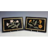 A pair of Grand Tour style Pietra Dura floral tablets, 20th century, each of rectangular form set