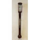 An early 19th centuy mahogany stick barometer, signed ?F.W.Morgan, Manchester?, the pagoda shaped