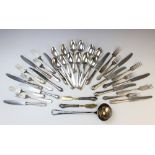 An assembled canteen of assorted German ?800? standard cutlery, comprising; six spoons, six forks