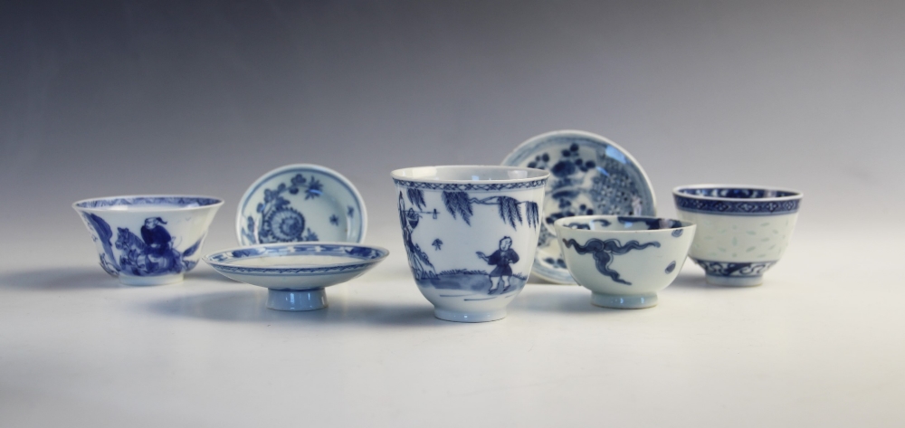 A collection of 18th century and later Chinese porcelain blue and white wares, to include a wine