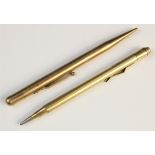 A Mabie Todd & Co 9ct gold Fyne Poynt propelling pencil, engine turned decoration and engraved