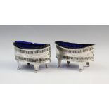 A pair of George III silver open salts, Richard Morton & Co, Sheffield 1791, each of navette form,