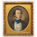 British School, mid 19th century, Portrait of a gentleman, head and shoulders wearing a blue cravat,