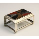 A Victorian silver agate set matchbox holder by Adie and Lovekin, Birmingham 1892, of rectangular