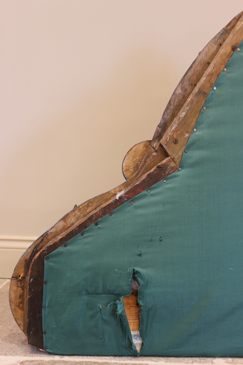 An Italian 18th century and later gesso headboard, later painted, the shell crest extending to - Image 5 of 5