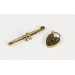 A 9ct gold pin brooch by Deakin & Francis, designed as a plain polished bar mounted with letter ?A?,