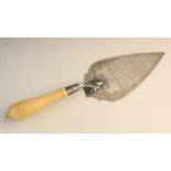 A Victorian silver presentation trowel by William Hutton & Sons, London 1876, the carved ivory