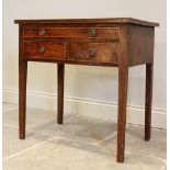 A George III mahogany side table, with an arrangement of one long and two short drawers, applied