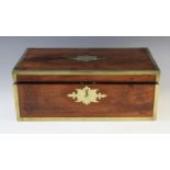 A 19th century mahogany and brass bound campaign writing slope, applied with a brass cartouche and