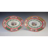 A pair of Sevres style oval dishes, each decorated with a central scene of courting lovers within