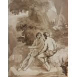 Attributed to Alfred Edward Chalon, A pair of drawings, brown wash over pencil, each 38cm x 30cm,