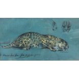 British school, late 19th century, Leopard, Charcoal and coloured chalks, Inscribed and indistinctly