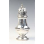 A George V silver sugar caster by Elkington & Co, Birmingham 1928, of baluster form with reeded