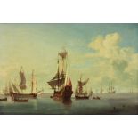 Attributed to Peter Monamy (1681-1749), Royal Navy men o war at anchor along the coast, Oil on