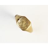 A 9ct gold signet ring, the square head engraved with monogrammed initials 'BMB', continuing to a