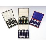 A cased set of six silver gilt and enamel teaspoons by Adie Brothers, Birmingham 1958, each 9.1cm