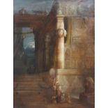 Sydney Herbert (1854-1914), A Babylonian Goddess beside a moonlit temple, Oil on canvas, Signed