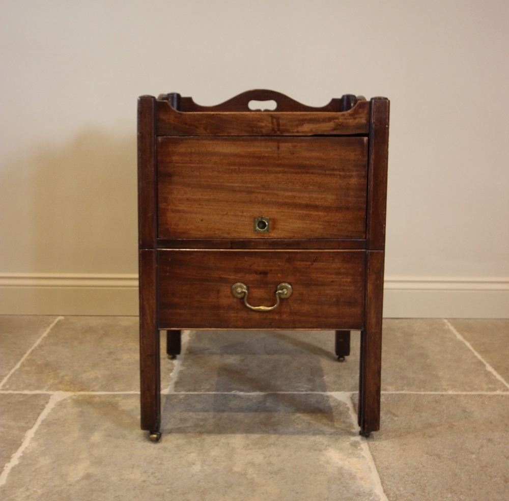 A George III mahogany commode, the gallery top above sliding compartment, 77cm H x 54cm W x 47cm D - Image 2 of 2