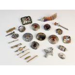 A selection of Scottish silver and other agate set jewellery and further brooches, to include; a