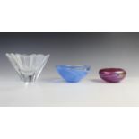 A John Ditchfield for Glasform iridescent pink glass bowl, late 20th century, of compressed