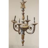 A late 19th century gilt wood and gesso four branch chandelier, possibly Regency, the acanthus