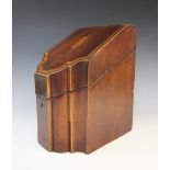 A George III mahogany and inlaid knife box of serpentine form, with later fitted interior arranged