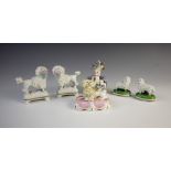 A selection of porcelain, comprising: a pair of poodles by Edme Samson imitating Chelsea, late