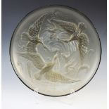 An Art Deco French amber tinted glass charger by Verlys, early 20th century, the opaque interior
