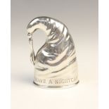 An Edwardian novelty silver stirrup cup by John Charles Grinsell, Birmingham 1908, modelled as a