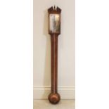 A George III mahogany stick barometer by J Testi, the broken architectural pediment above an 18cm