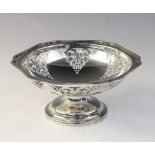 An Art Deco silver bon-bon dish by Walker & Hall, Sheffield 1923, of hexagonal form with pierced