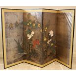 A Japanese four-fold painted screen, Meiji period (1868-1912)