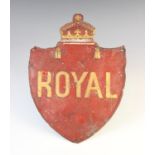 A painted tole ware plaque titled ?Royal?, 31cm Provenance: Ruyton Hall, Shropshire