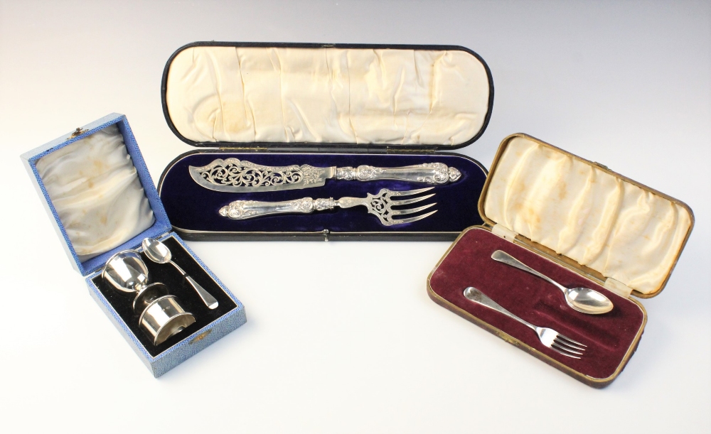 A boxed silver Christening set by Adie Brothers, Birmingham 1938, comprising egg cup, spoon and