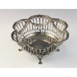 An Edwardian silver bon-bon dish by Henry Matthews, Birmingham 1908, of lobed hexagonal 'flower